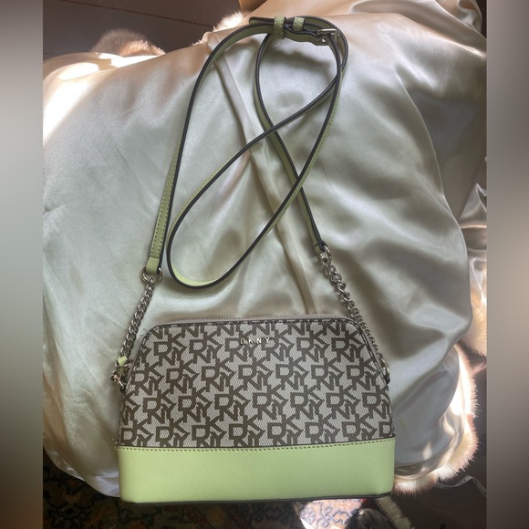DKNY Monogram Crossbody Bag in Brown and Green - Picture 1 of 6